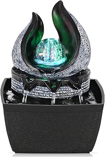 Tabletop Water Fountains Indoor, 3 Gears Desktop Fountain with Led Rolling Ball, Table Top Small Water Feature Interior Zen Relaxation Decor for Home Bedroom Living Room Office Apartment
