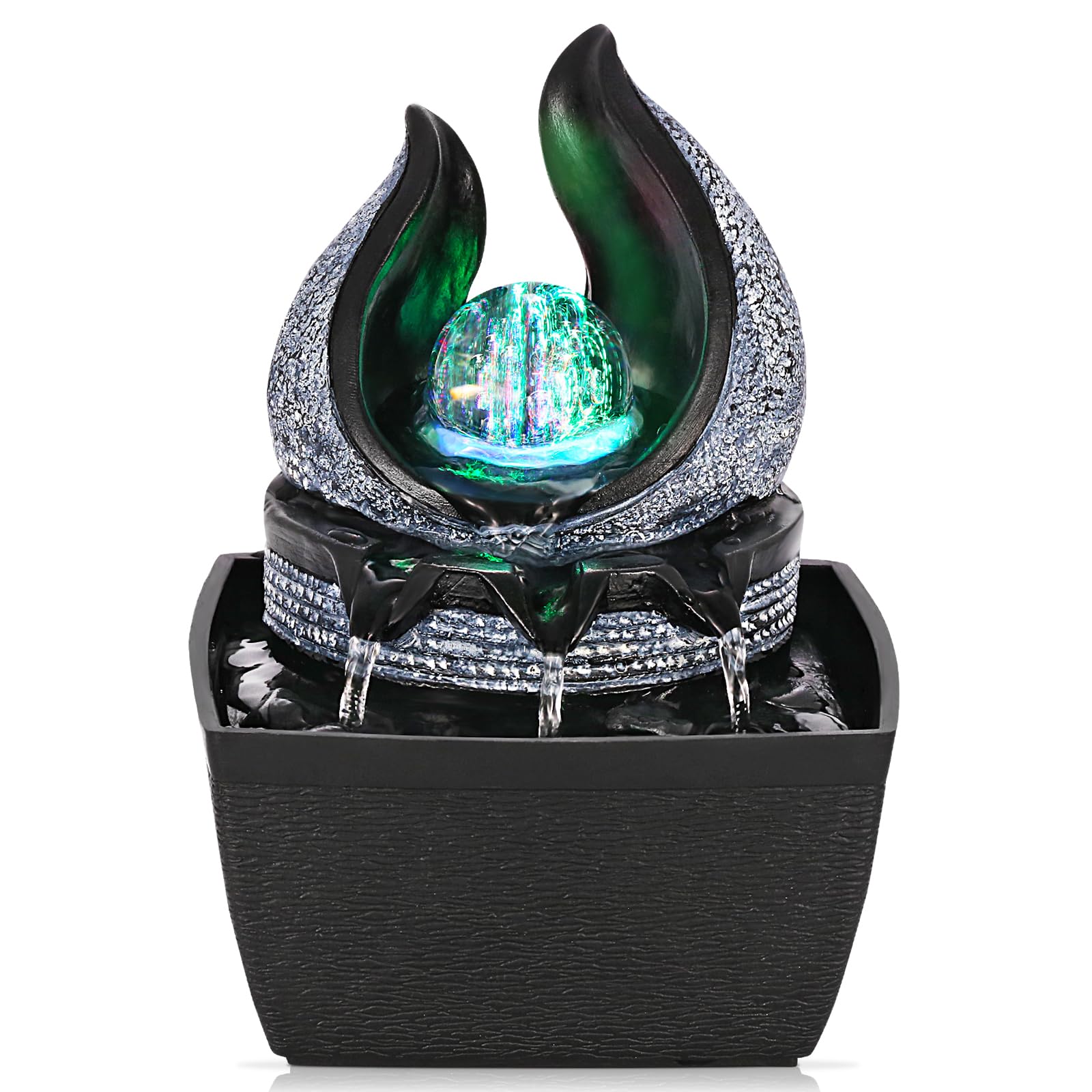 Tabletop Water Fountains Indoor, 3 Gears Desktop Fountain with Led Rolling Ball,