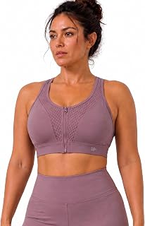 Yvette High-Support Sports Bra for Women Zip-Front Design with Grid Mesh