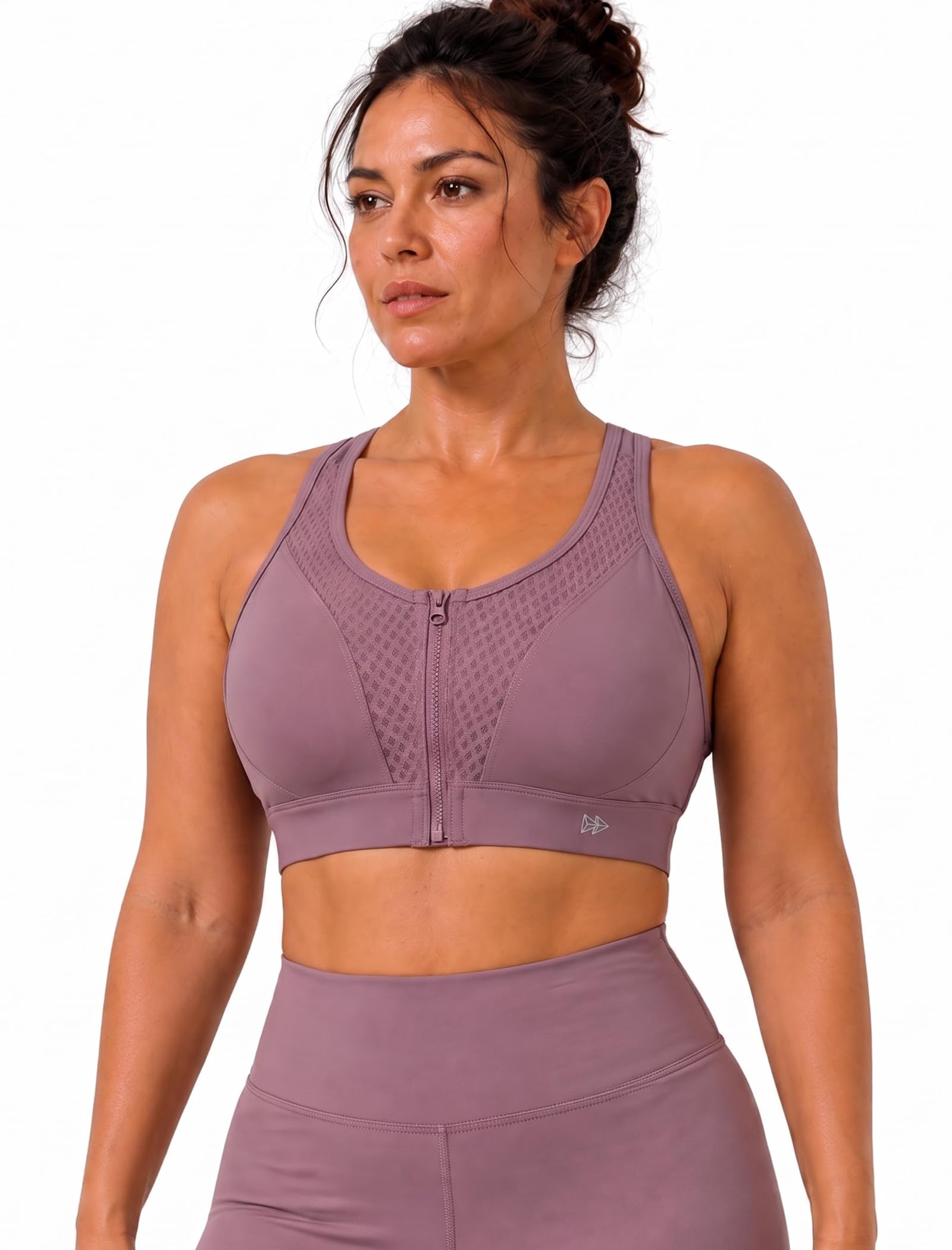 Yvette High-Support Sports Bra for Women Zip-Front Design with Grid Mesh
