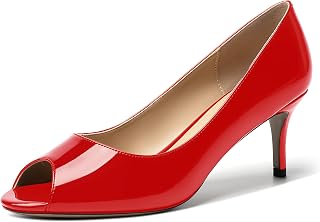 MOVINSTEPS Womens Peep Toe Dating Dress Patent Slip On Open Toe Stiletto Mid Heel Pumps Shoes 2.5 Inch