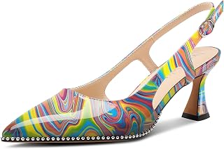 NobleOnly Women Closed Pointed Toe Mid Kitten Heel Heel Slingback Pumps Buckle Dress Casual Slip-on Shoes 6.5cm Heels