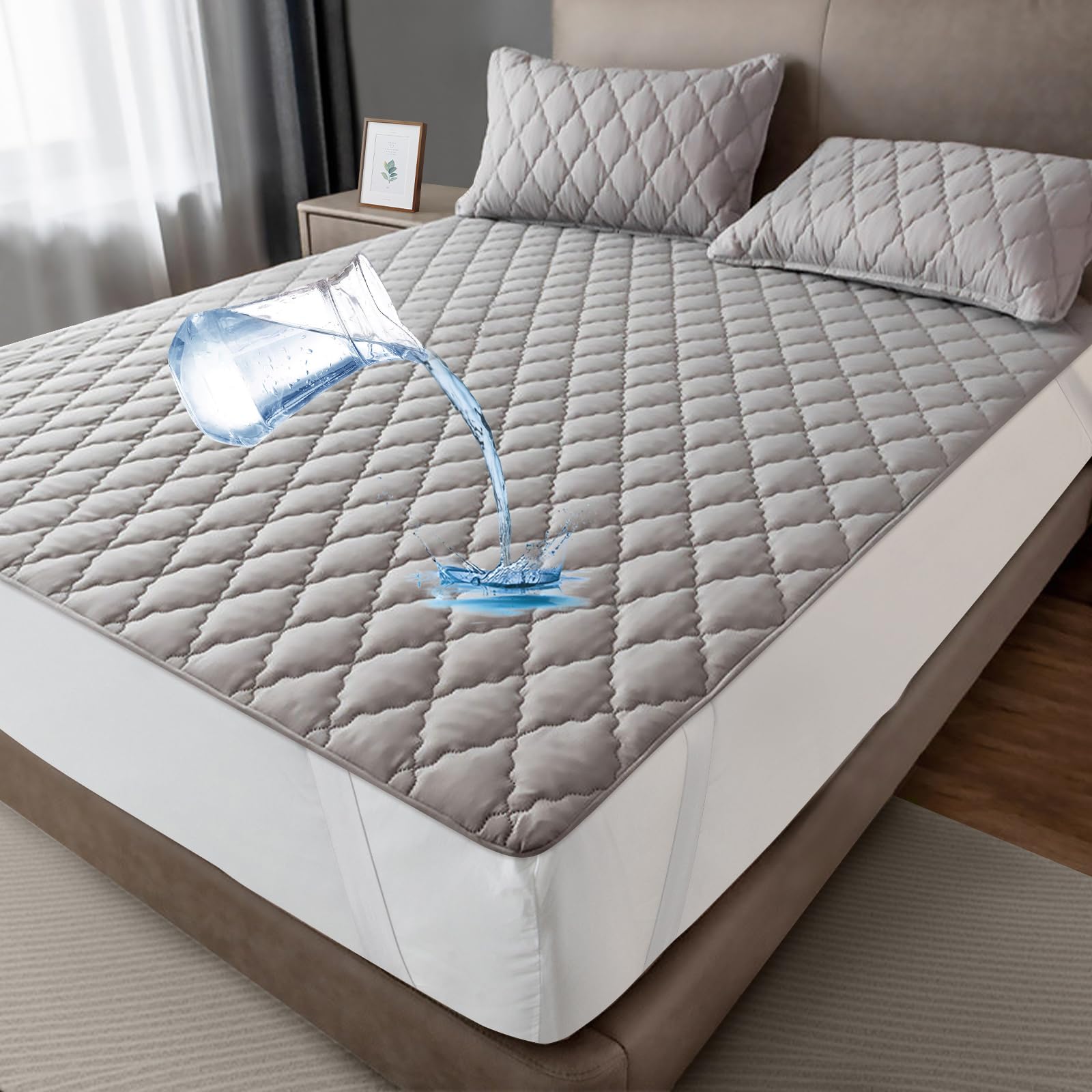 Waterproof Mattress Protector 180 x 200 cm Microfibre Washable Grey