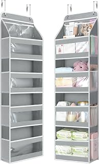 Yecaye 5 Tier 1Pc Over the Door Organizer with Clear PVC Windows, Grey | Stuffed Animal Storage, Door Organizer Hanging for Bedroom Nursery Closet Dorm Room Laundry Pantry Bathroom
