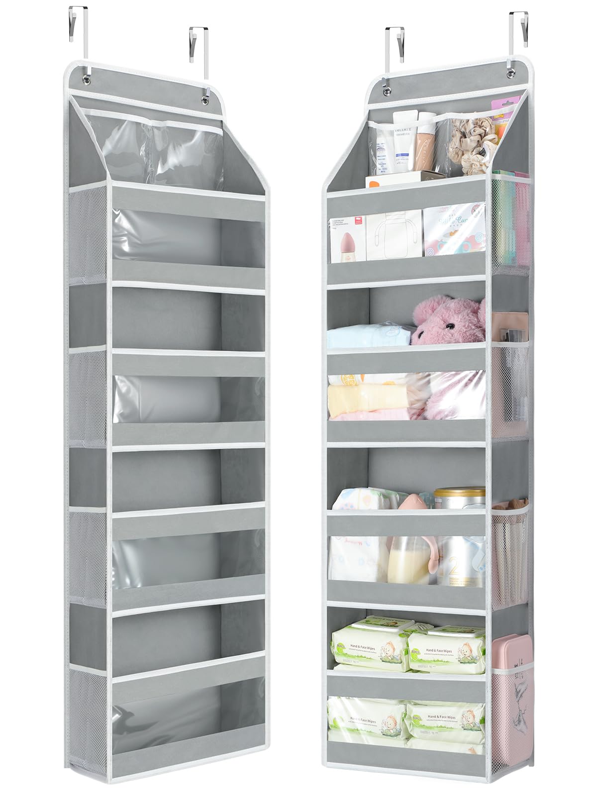Yecaye 5 Tier 1Pc Over the Door Organizer with Clear PVC Windows, Grey | Stuffed