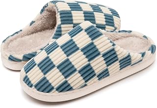 Guyarns Slippers for Men and Women, Fluffy Women's Plush Slippers Made of Memory Foam with Checked Pattern, Non-Slip Sole, Bedroom Slippers in Cloud Shape, Indoor, Outdoor