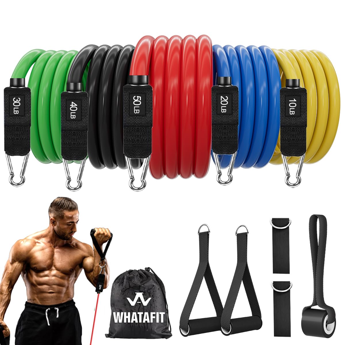 WHATAFIT Resistance Bands with Handles, Exercise Bands Set for Working Out | Res