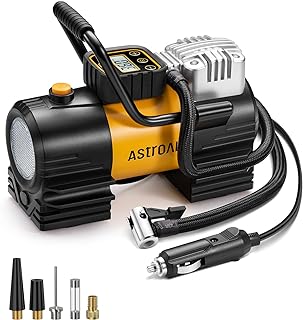AstroAI Tyre Inflator Portable Air Compressor DC 12V, Digital Car Tyre Pump | Metal Structure with 22 Cylinders, Fast Inflation for Compact SUV, Preset/Auto-Off/Memory Function, Super Bright Light