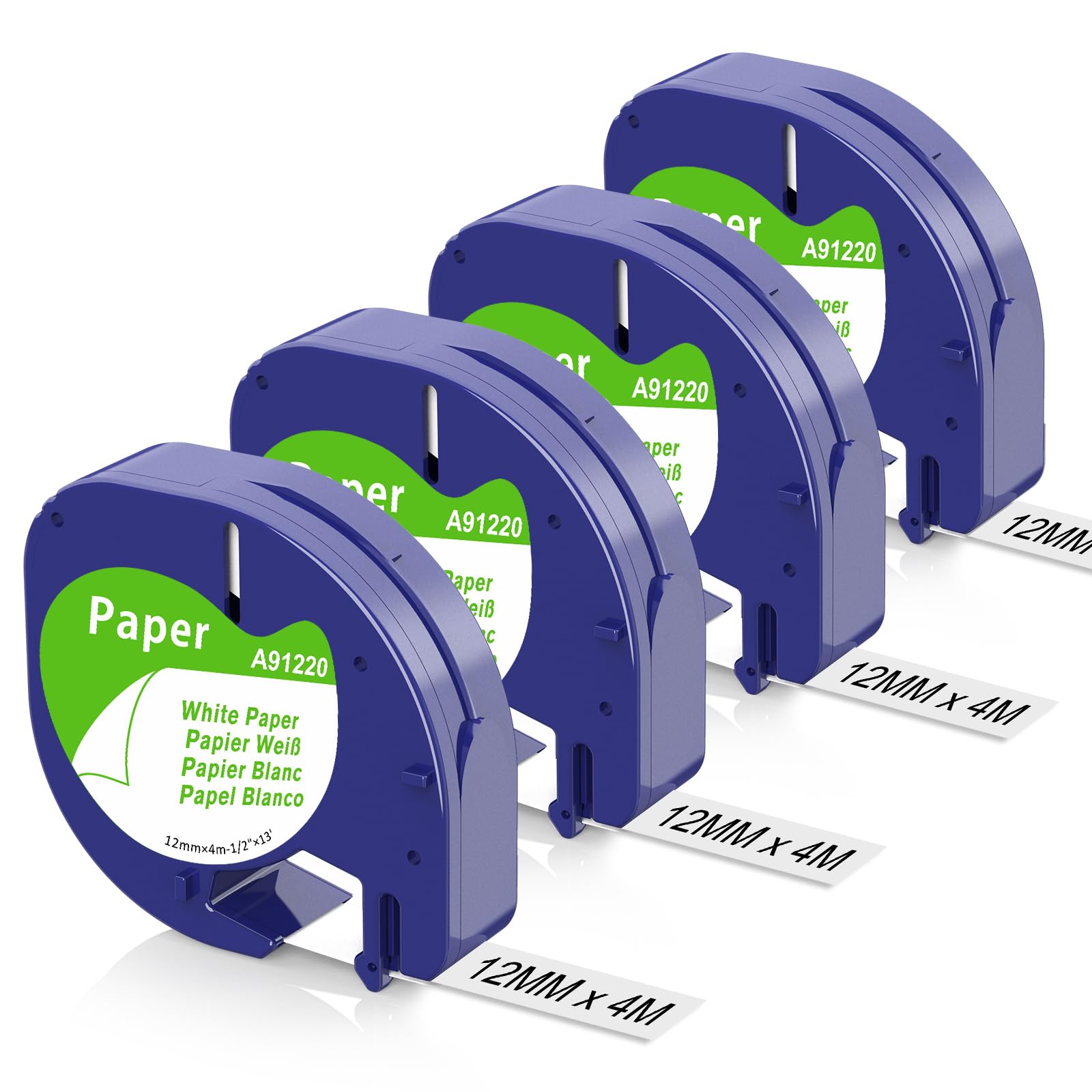 4 x Aken 91200 Label Compatible with Dymo Letratag Paper Tape
