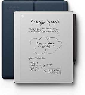 reMarkable Paper Pure with Marker Plus and Ocean Blue Sleeve Folio | 10.3” paper tablet with black and white display, e-ink digital notebook for better thinking, writing, and reading
