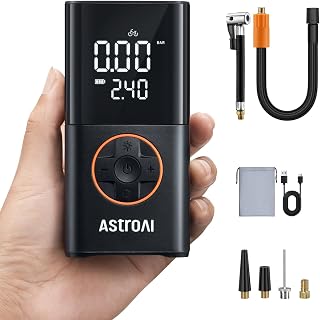 AstroAI Wireless Electric Air Pump, Portable Battery Bicycle Pump with All Valves, LED Light, Rechargeable Tyre Pump for Bicycle, E-Bike, Car, Motorcycle, Balls | mit alle ventile LED-Licht, Wiederaufladbare Reifenpumpe für Fahrrad, E-Bike, Auto, Motorrad, Bälle, Schwarz