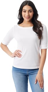 Gloria Vanderbilt Alanis Boat Neck Knit Tee Shirt with Elbow Sleeves Standard Alanis Women's Boat Neck Knit T-Shirt with Standard Elbow Sleeves