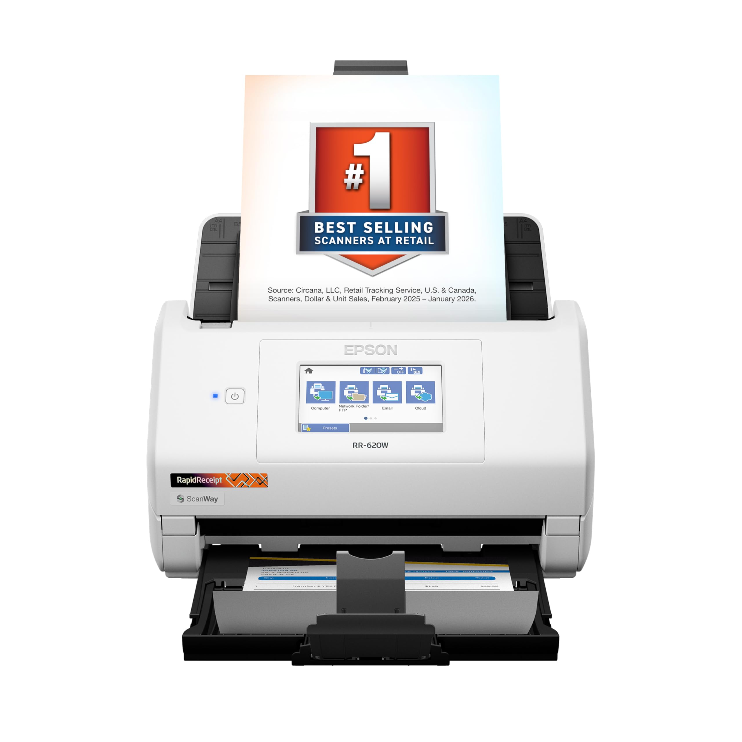 Epson RapidReceipt RR-620W Wireless & USB High-Speed AI & Cloud Ready Desktop Co
