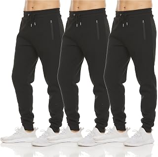 PURE CHAMP Mens 3 Pack Fleece Active Athletic Workout Jogger Sweatpants for Men with Zipper Pocket and Drawstring Size S-3XL