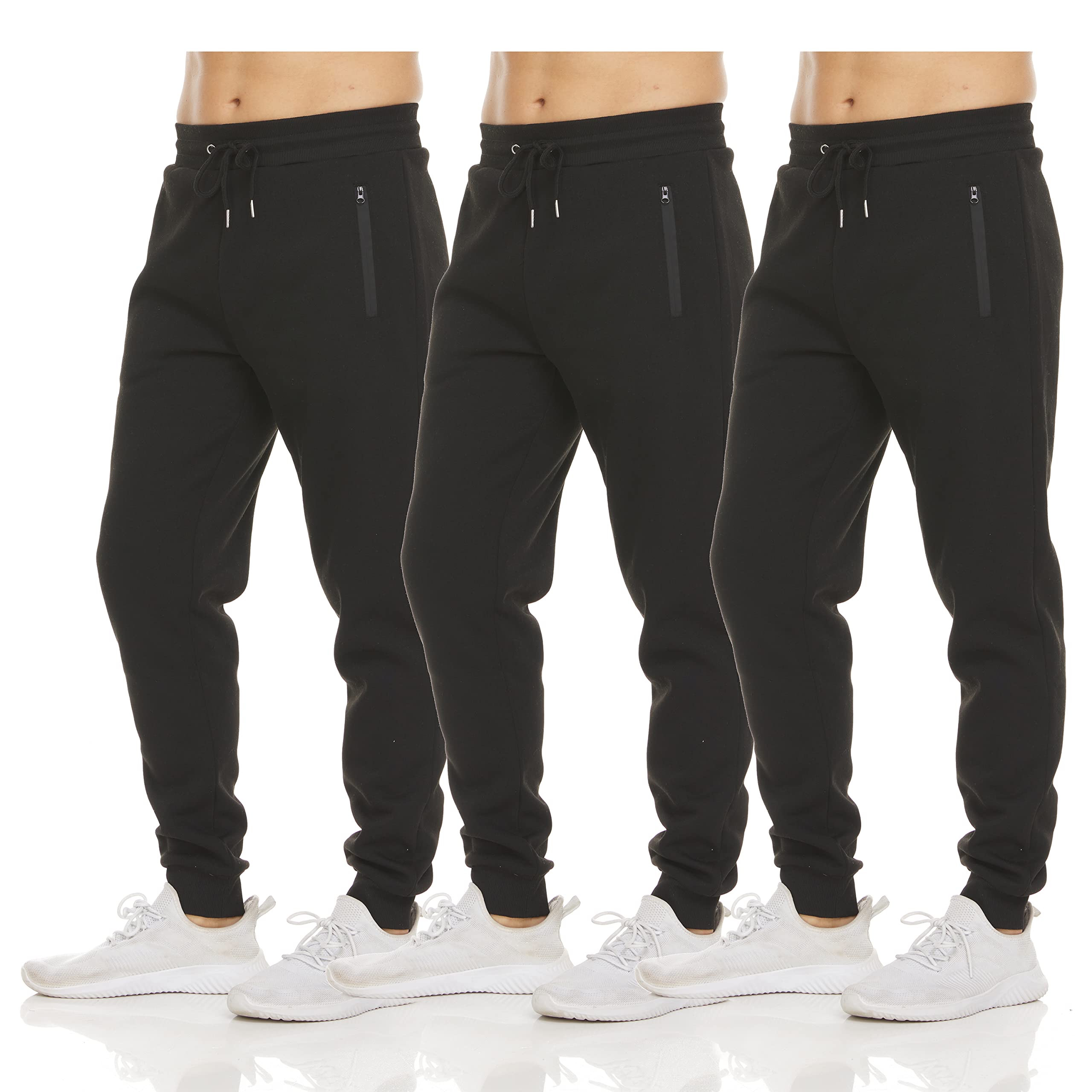 PURE CHAMP Mens 3 Pack Fleece Active Athletic Workout Jogger Sweatpants for Men 
