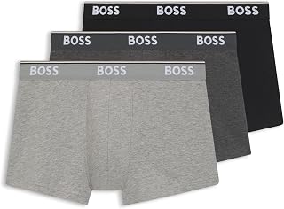 BOSS Men's Trunk 3P Power Boxer Short Stretch Cotton with Repeated Logos