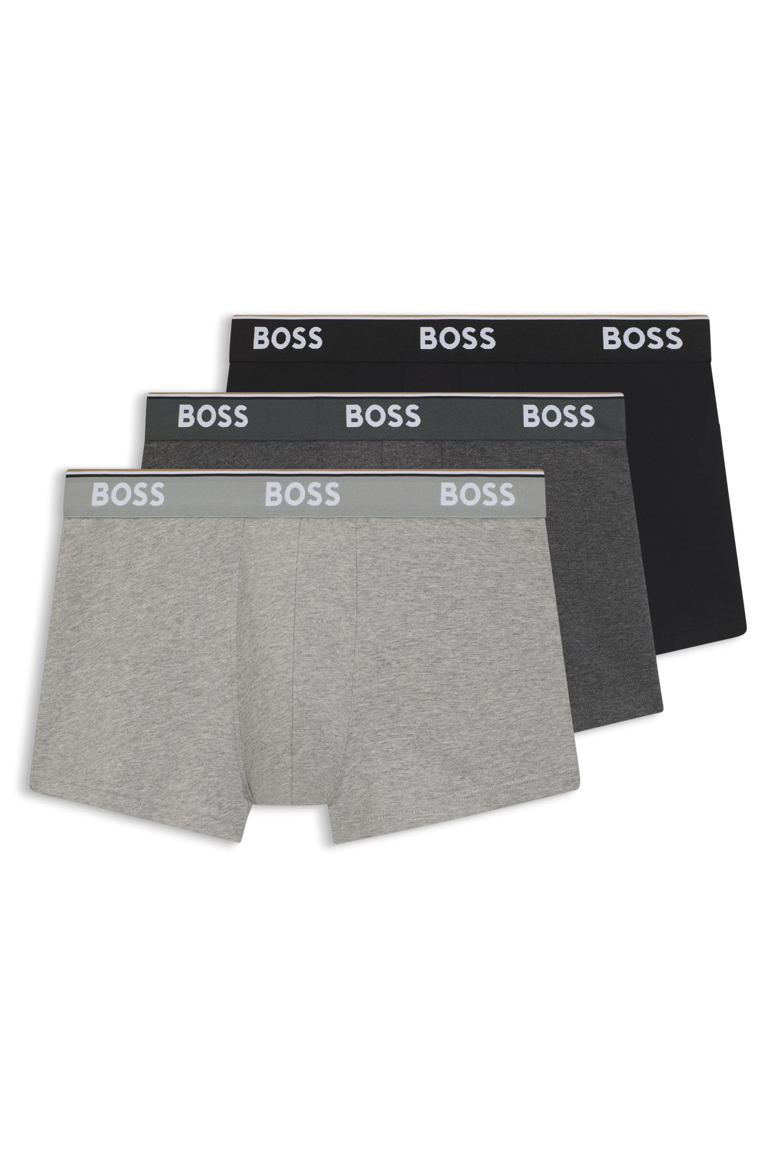 BOSS Men's Trunk 3P Power Boxer Short Stretch Cotton with Repeated Logos