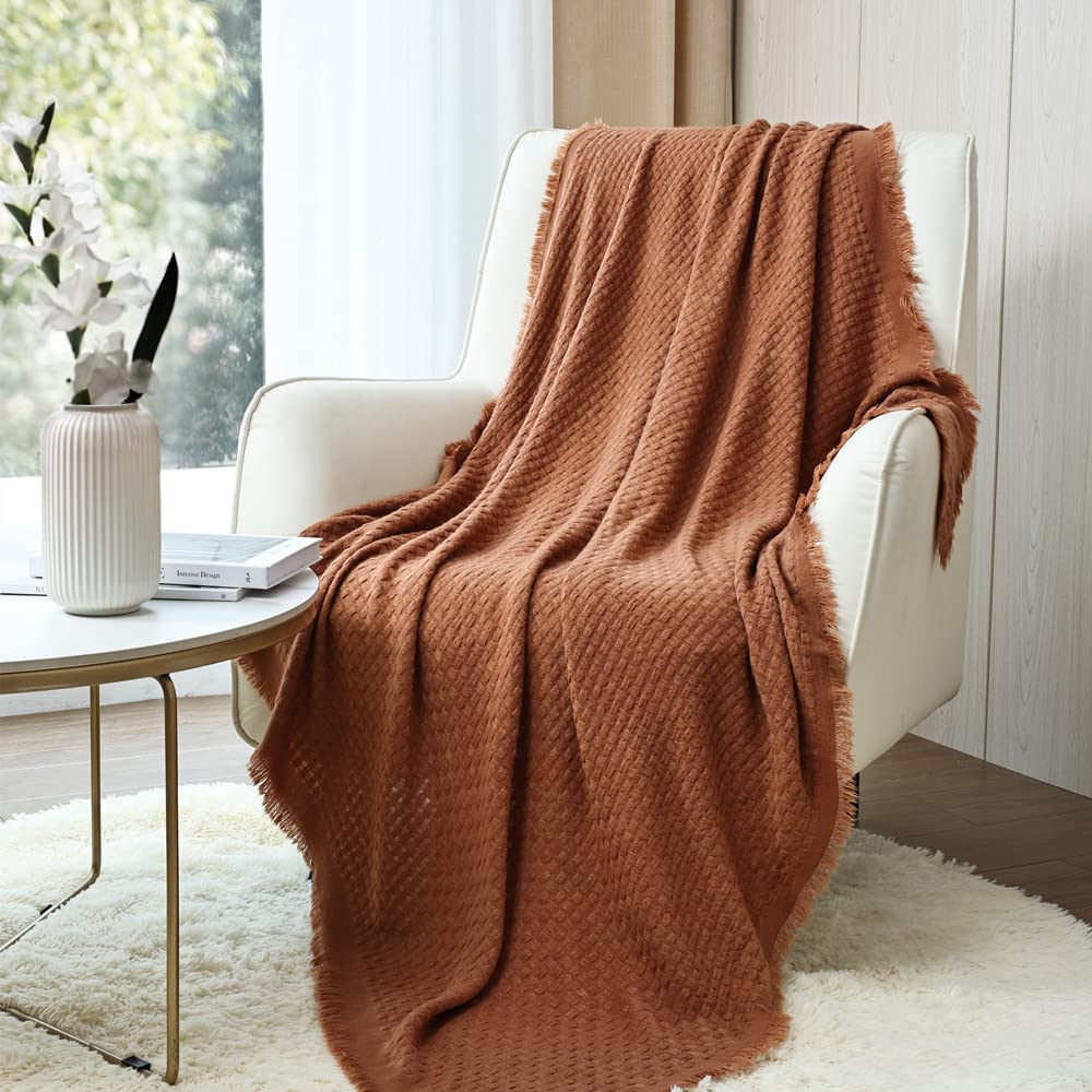 CREVENT Farmhouse Waffle Knit Throw Blanket for Couch Sofa Chair Bed Home Decora