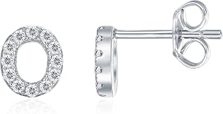 PAVOI Initial Earrings for Women, 925 Sterling Silver Pave CZ Studs