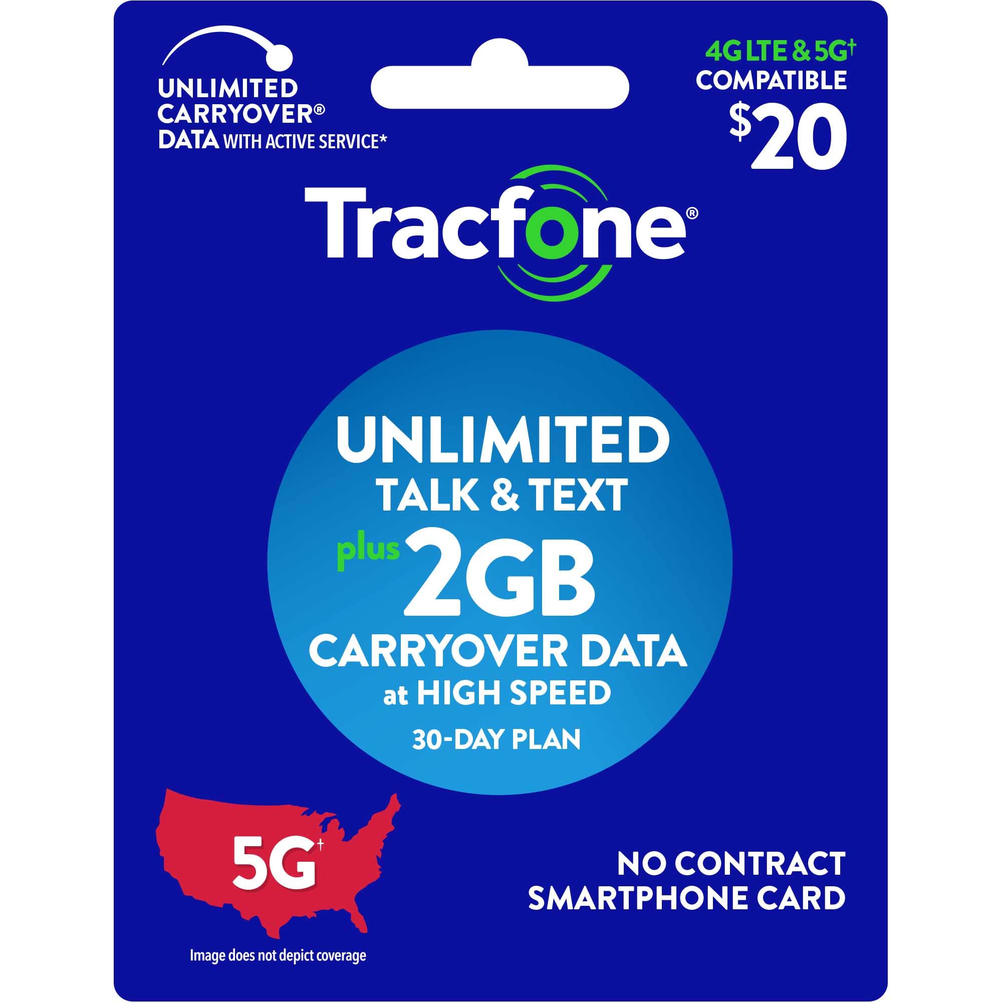 Tracfone $20 Unlimited Talk and Text, 2GB of Data / 30 Days (Smartphone Only)