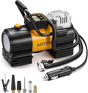 AstroAI Air Compressor Air Pump for Automotive 150PSI DC12V Cigarette Socket Connection High Brightness LED Light Automatic Stop Portable and Versatile Air Pump 4 Display Units English/French/American