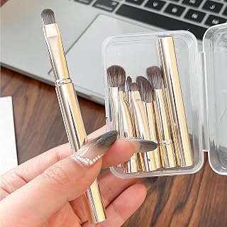 6 Pcs Makeup Brush Set Travel Makeup Brush Set with Storage Box Replacement Brush Head with Removable Handle for Foundation Blush Concealer Eye Shadow Gold