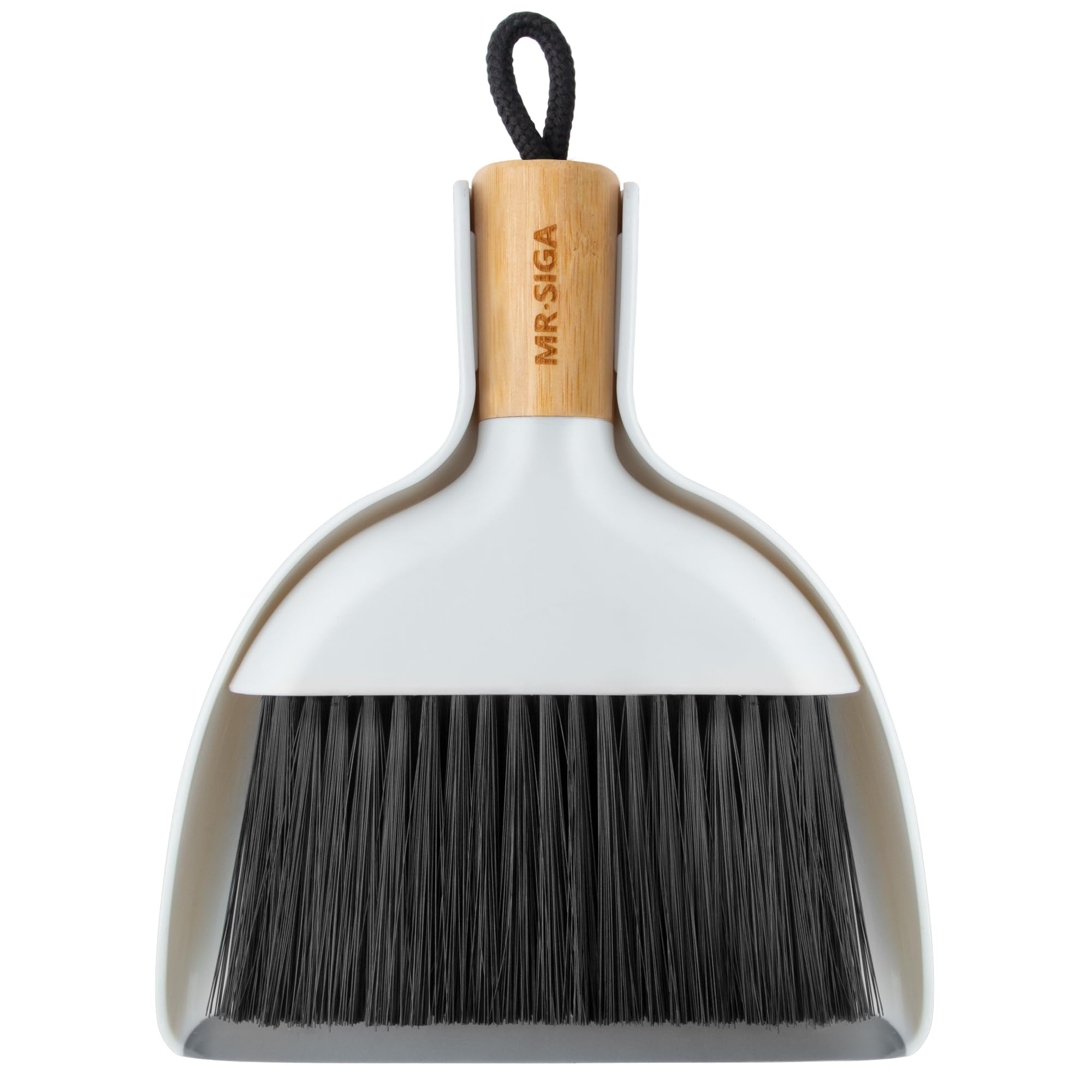 MR.SIGA Mini Dustpan and Brush Set, Bamboo Handle, White, 1 Set | Portable clean
