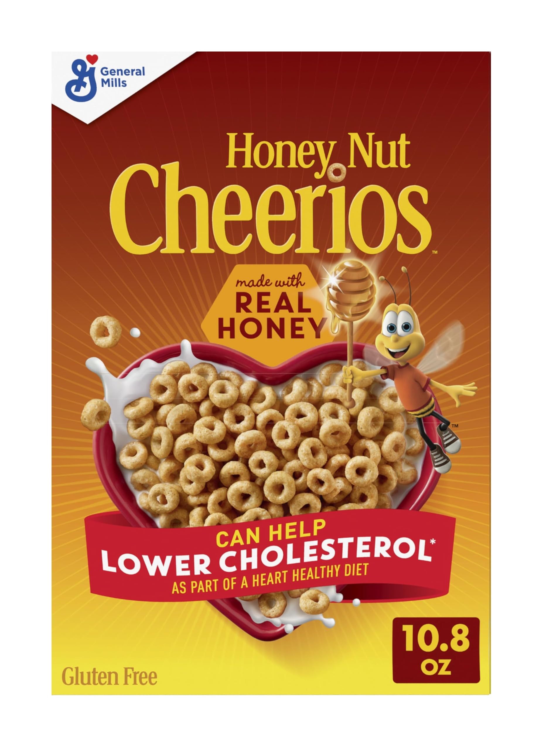 Cheerios Honey Nut Breakfast Cereal, Heart Healthy, Gluten Free, 10.8 oz | Real 
