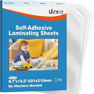 Uinkit 4mil Thicker Self-Adhesive Laminating Sheets Against Spills Surface | 10Pack Letter Size 8.5x11" Dry-Erase Friendly for Reusable Documents, Kids Art, Posters & Crafts No Heat Needed