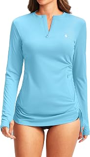 Soothfeel レディース 長袖 UV 日焼け防止 ラッシュガード シャツ UPF 50+ スイムシャツ スイムスーツ トップス 女性用 ジップポケット付き