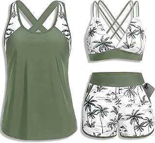 Daci 3 Piece Tankini Swimsuit for Women Tummy Control Tank Top with Bra Modest Swimsuit with Pockets Boyshorts Bottom 2025