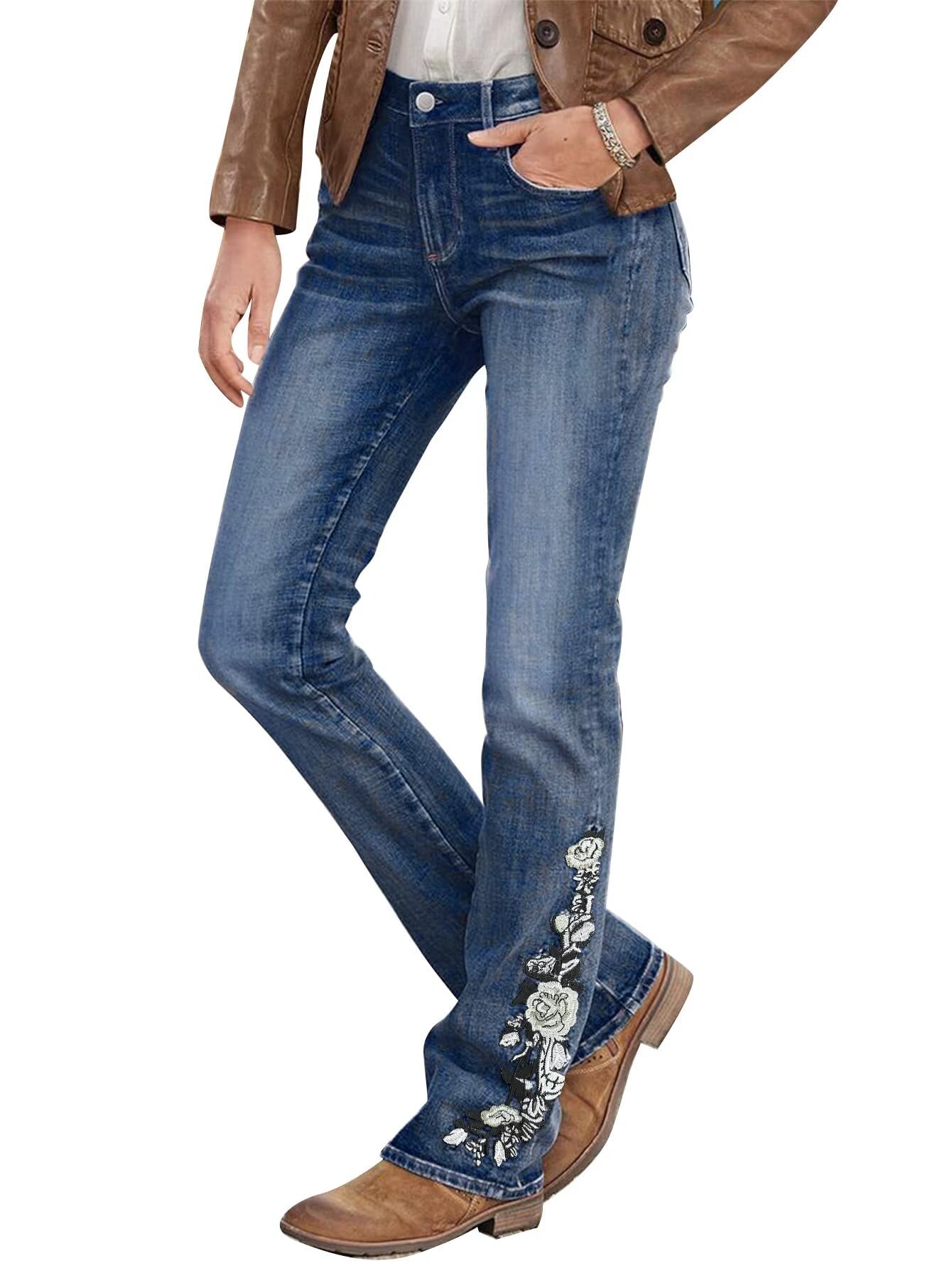 Flamingals Floral Embroidered Bootcut Jeans for Women