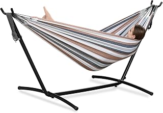 PNAEUT Double Hammock with Stand for Outside, Heavy-Duty, Portable (Coffee) | 450 lbs, 9FT, Space Saving, 2 Person, Heavy-Duty Steel Frame, Easy Assembly, Indoor Outdoor Patio