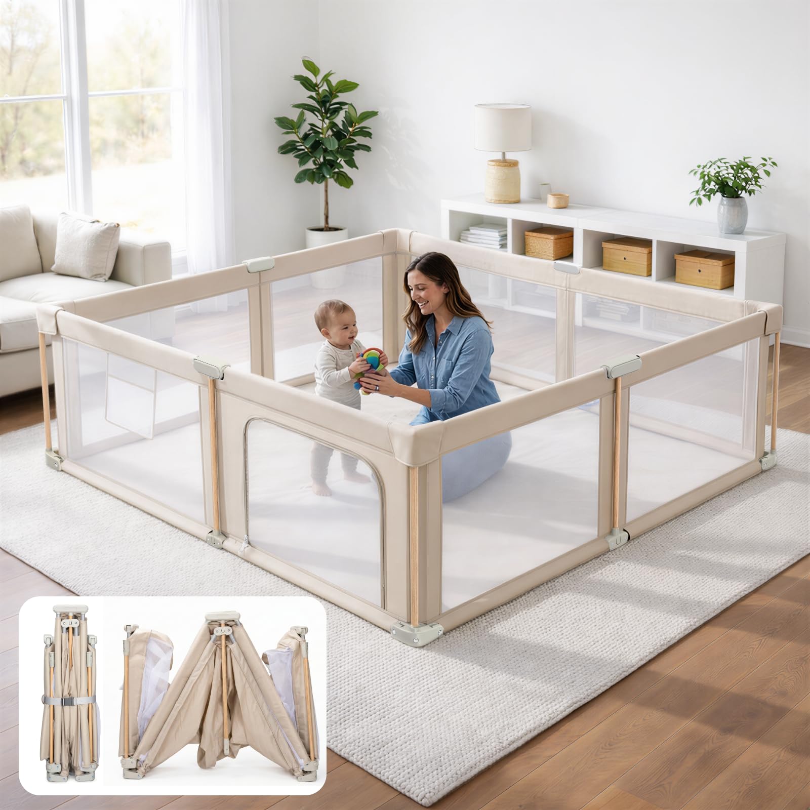 Foldable Baby Playpen with Mat, Foldable Baby Fence Play Yards for Babies and To