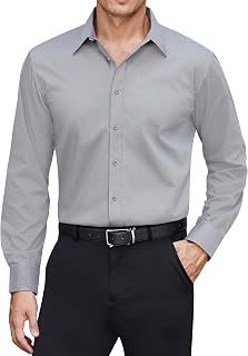 J.VER Men's Shirt Stain Protection Shirts Regular Fit Easy Iron Long Sleeve Shirt Classic Stretch Business Shirt Leisure Wedding Shirt