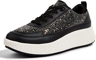 LUCKY STEP Scarpe da ginnastica da donna con plateau e strass, alla moda, grosse, casual, scintillanti, retrò, intrecci