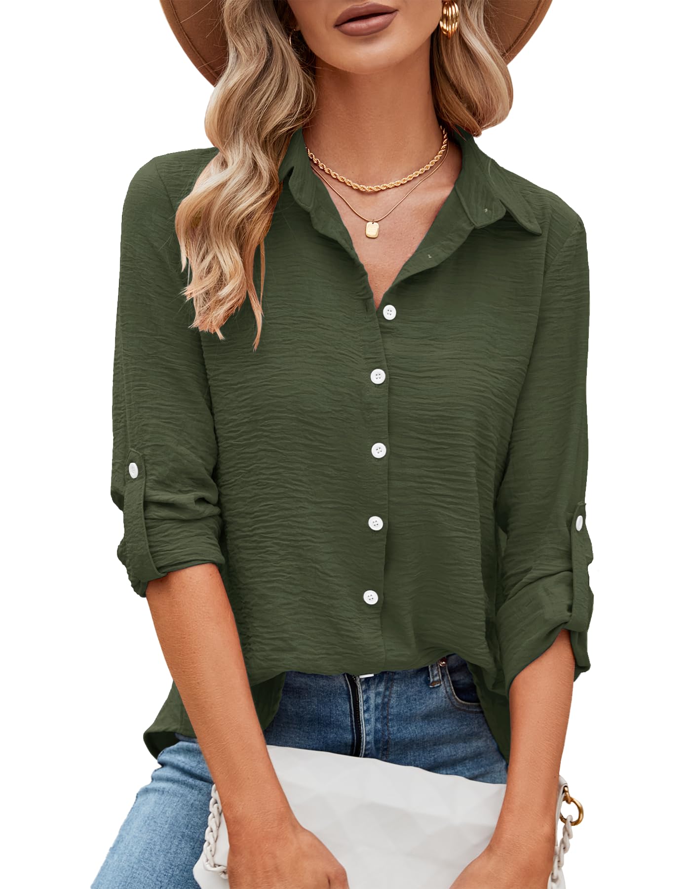 Odosalii Women's Winter Long Sleeve V-Neck Button Tops Shirt Oversize Sexy Long 