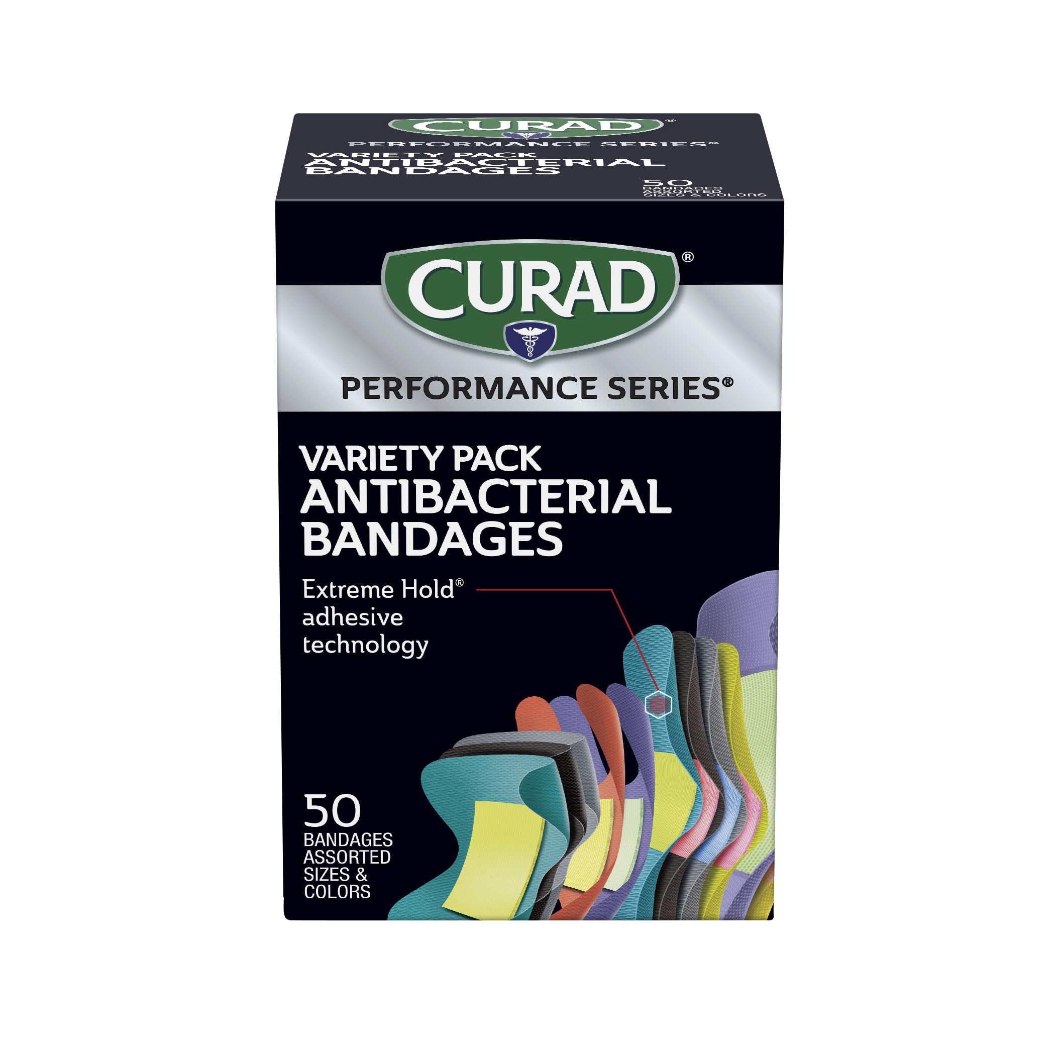 CURAD Performance Series Antibacterial Bandages, Extreme Hold Adhesive Technolog