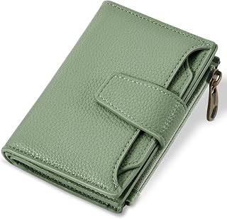 Small Wallet Women RFID Blocking Bifold Compact Card Holder Wallet for Women Zipper Coin Pocket 4 ID Window, Green, Small, Slim