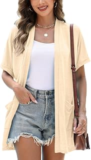 Micoson Cardigan da donna a maniche corte 2026 moda estiva top casual elegante cardigan leggero allentato con tasche