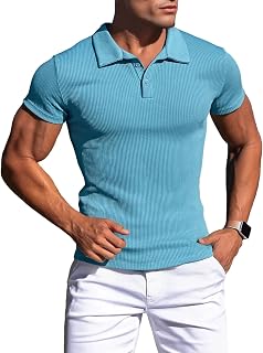 Men's Short-Sleeved Polo Shirt, Slim Fit Muscle T-Shirt, Gym Golf T-Shirts, Casual Elastic T-Shirt