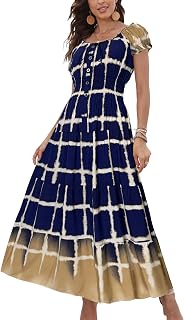 OSTOO Women's Summer 2025 Short Sleeve Boho Floral Print Multi-Layer Long Dress Flowy Casual