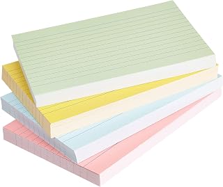 Amazon Basics 200Pcs A6 Flash Cards, Ruled Index Cards, Revision Cards, Note Cards for Office, Home, School, Assorted Neon Colours, 127 x 76 mm