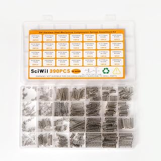 SciWil 390Pcs Small Compression Springs Kit, 28 Sizes Assorted | Coil Spring Assortment for Pen Repair, DIY Crafts, and 3D Printing. Durable 304 Stainless Steel Construction