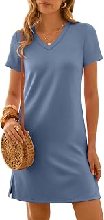 ANRABESS Summer Dress for Women 2026 Beach Vacation Clothes Short Sleeve V Neck Casual T Shirt Sundresses Travel Holiday