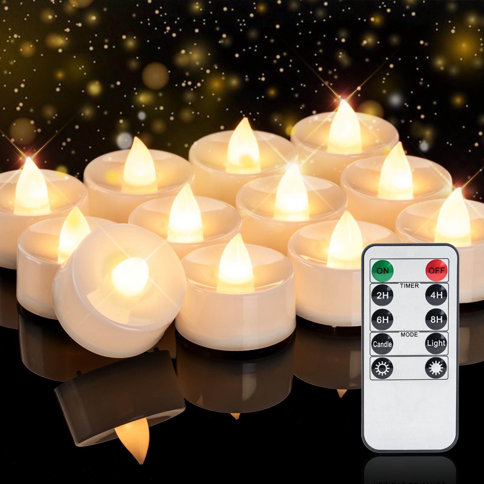 Homemory 12-Pack Remote Flameless LED Battery Tea Light Candles, 400+Hrs | 2/4/6