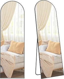 SONGMICS Full Length Mirror, 160 x 50 cm, Arched Floor Mirror with Stand | Aluminium Alloy Frame, Tempered Glass, for Bedroom, Living Room, Cloakroom, Matte Black, AILEAS Collection LFM031B01