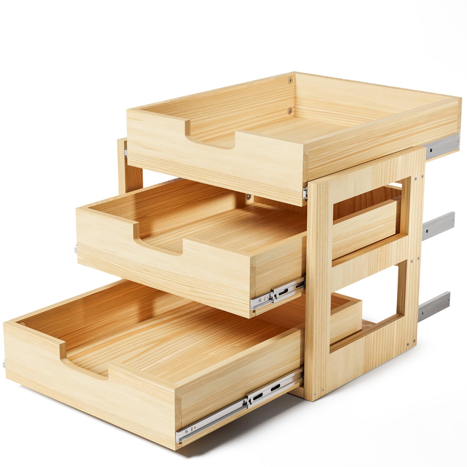 Pull Out Cabinet Organizer, 20''W×21''D Sliding Drawers for Cabinets, 3 Tier Sof