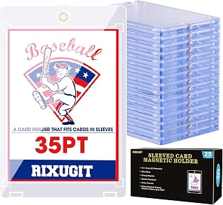RIXUGIT 25-Pack 35pt One Touch Magnetic Card Holders for Sleeved Cards | Fits Sleeved Card First, Inner Size 2.63″×3.70″, Clear Hard Case for Trading Cards, Sports Card, Games Cards, Baseball Cards