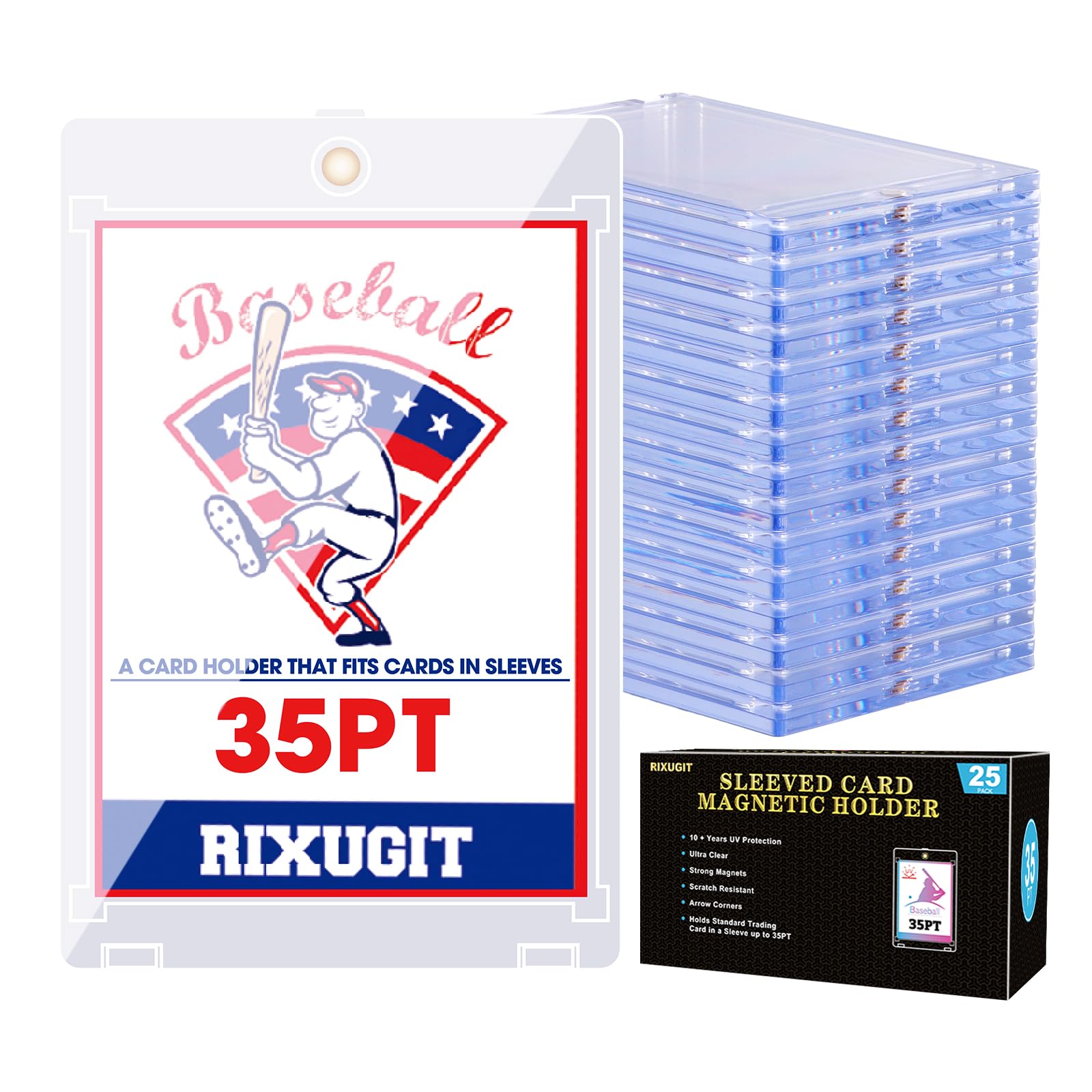 RIXUGIT 25-Pack 35pt One Touch Magnetic Card Holders for Sleeved Cards | Fits Sl